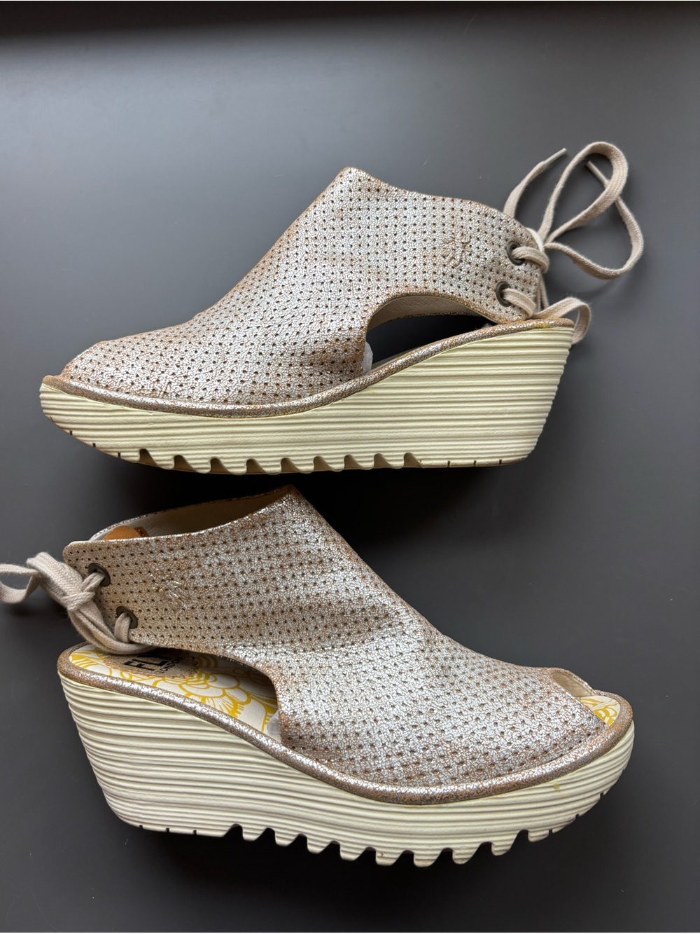 Fly London Metallic Suede Wedges- 38
